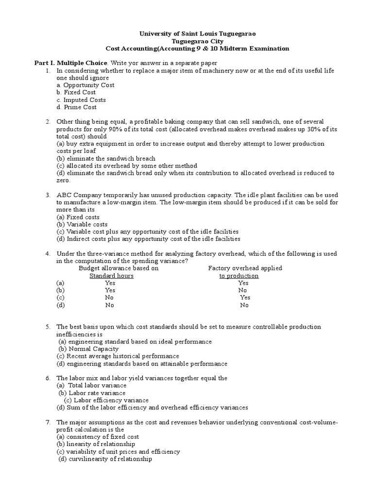 Cost Accounting Midterm Exam Questions | PDF | Business | Computers