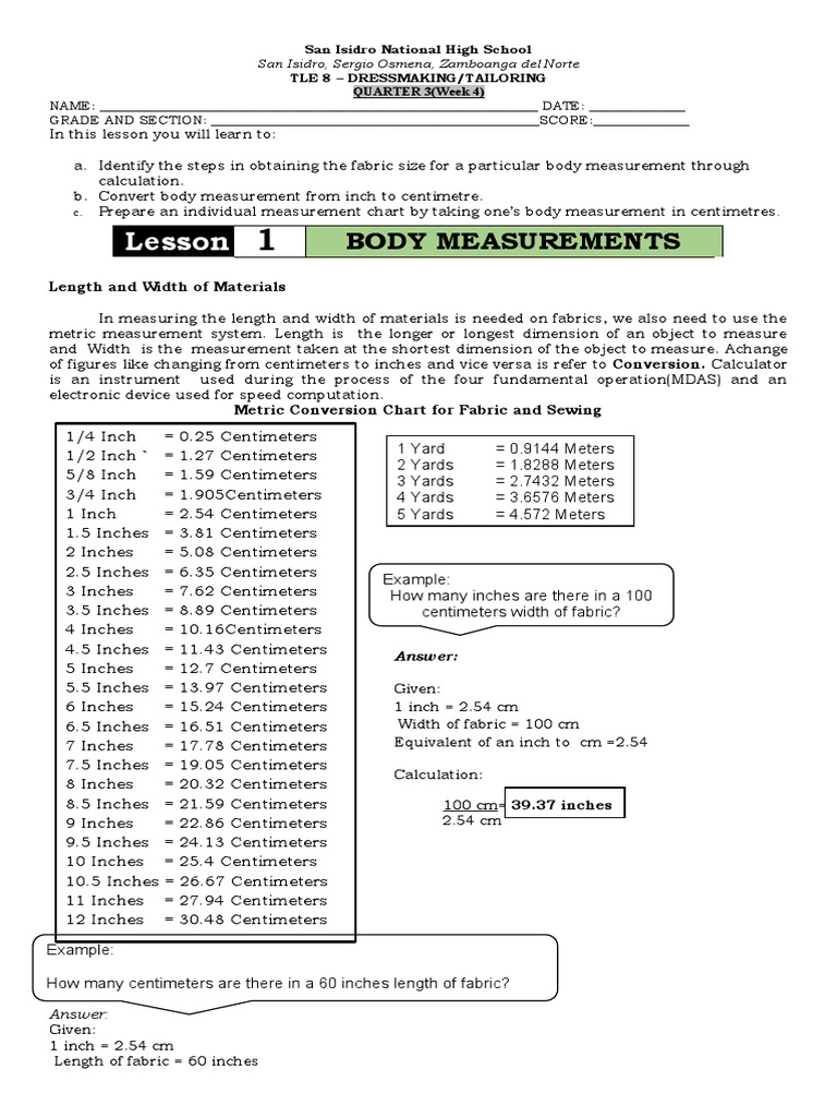 Fabric Measurement Conversion Guide | PDF | Inch | Length
