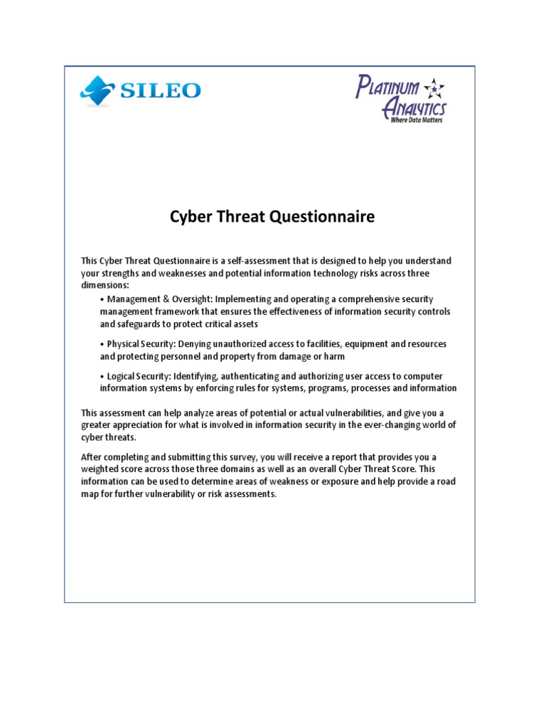 Sileo Cyber Threat Questionnaire Sample | PDF | Information Security