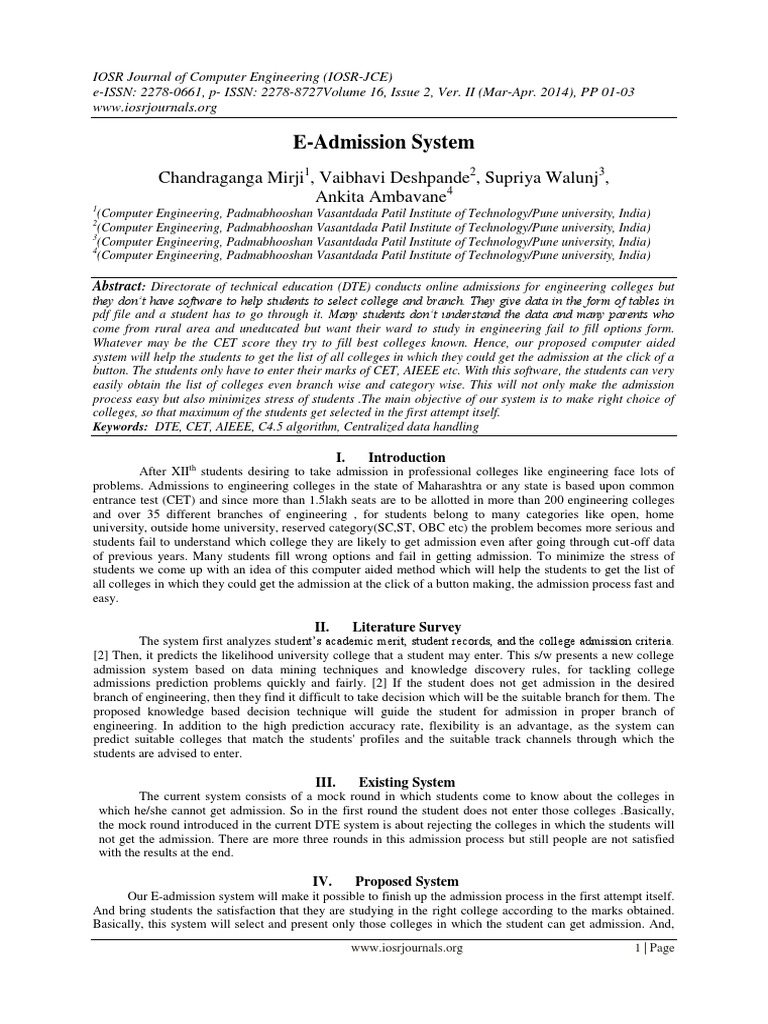E-Admission System for Engineering Colleges | PDF