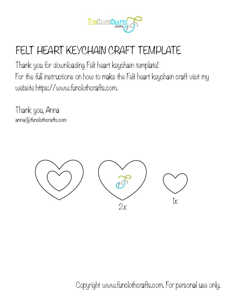 Felt Heart Keychain Craft Template | PDF