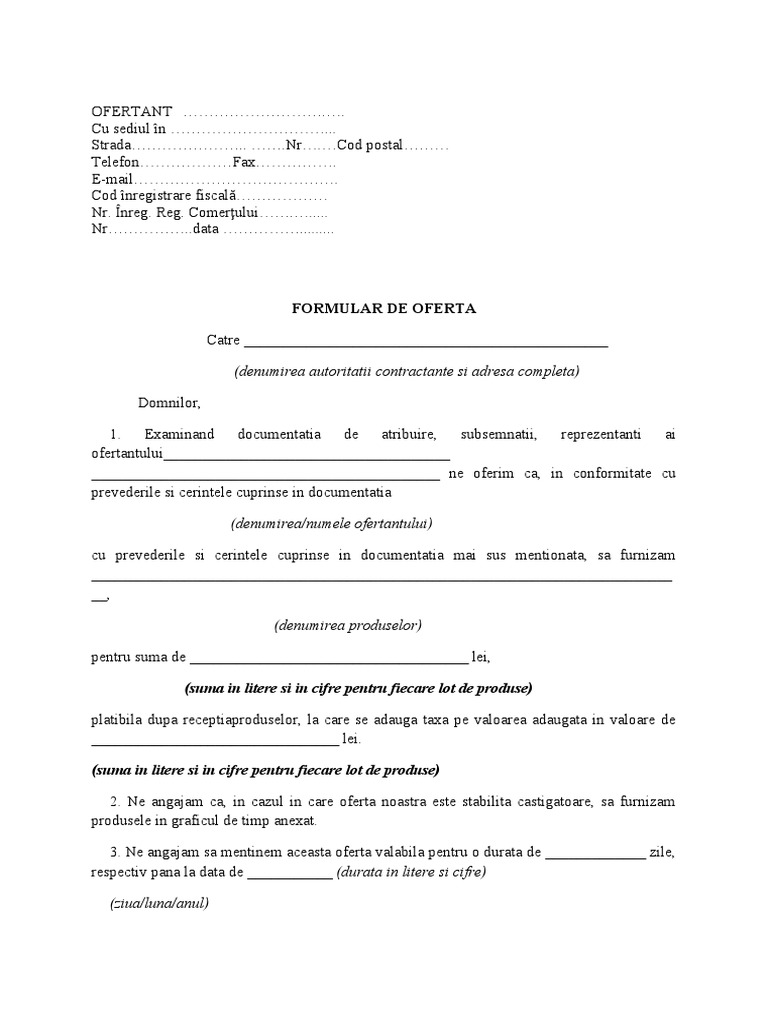 Model Formular Oferta Financiara | PDF