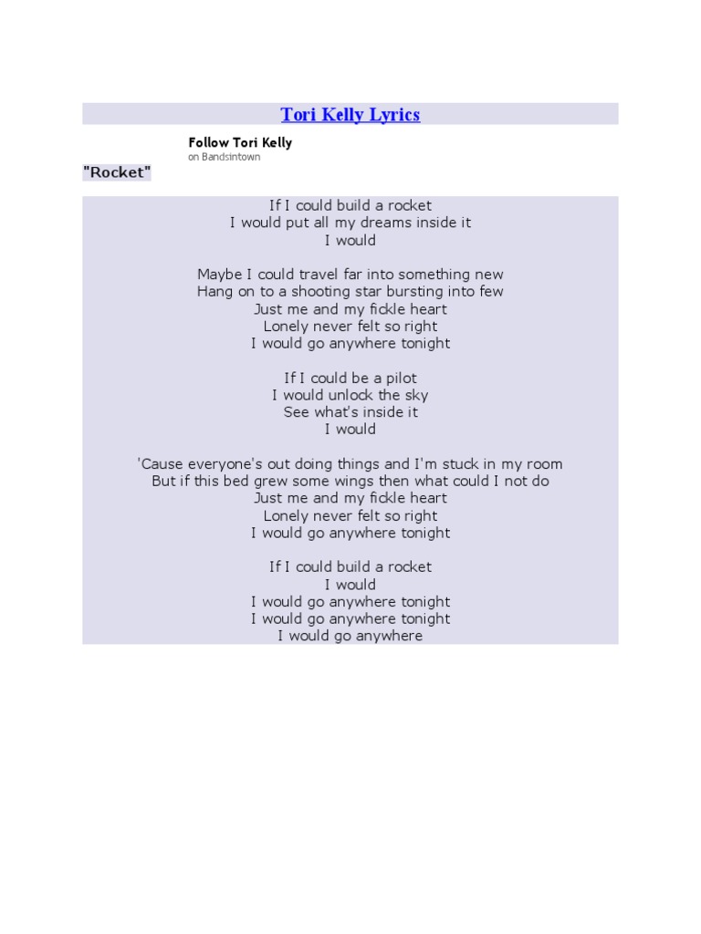 Tori Kelly Lyrics | PDF