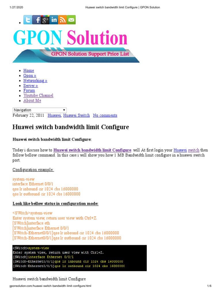 Huawei switch bandwidth limit Configure _ GPON Solution PDF