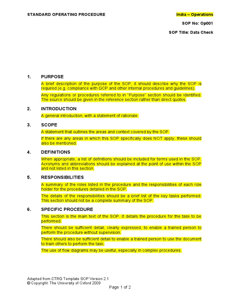 Template Creating Sops PDF