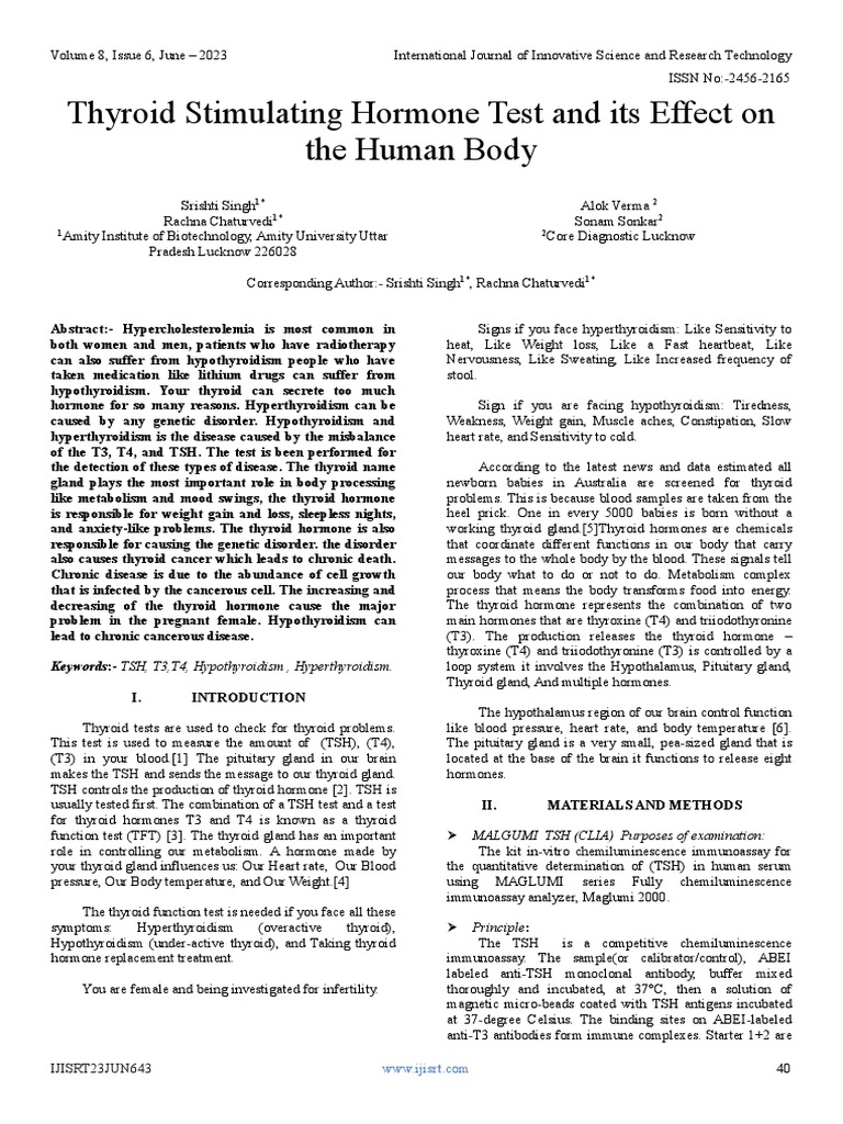 Thyroid Stimulating Hormone Test and Its Effect On The Human Body PDF