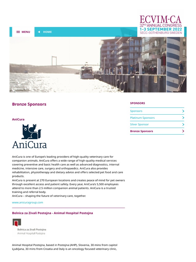 Bronze Sponsors ECVIMCA CONGRESS PDF Veterinary Medicine