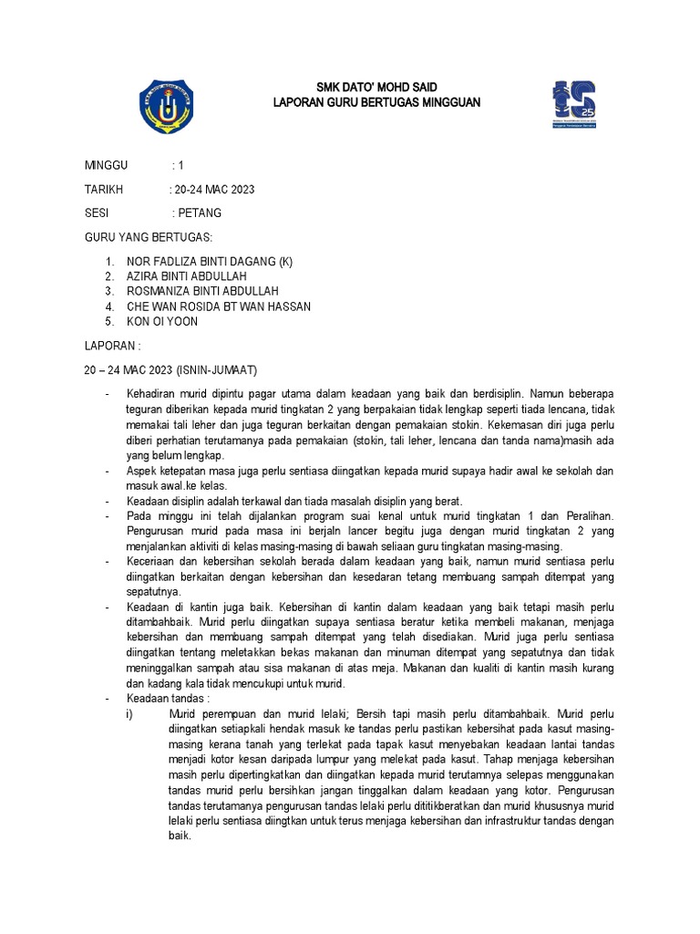 Laporan Guru Bertugas Pdf