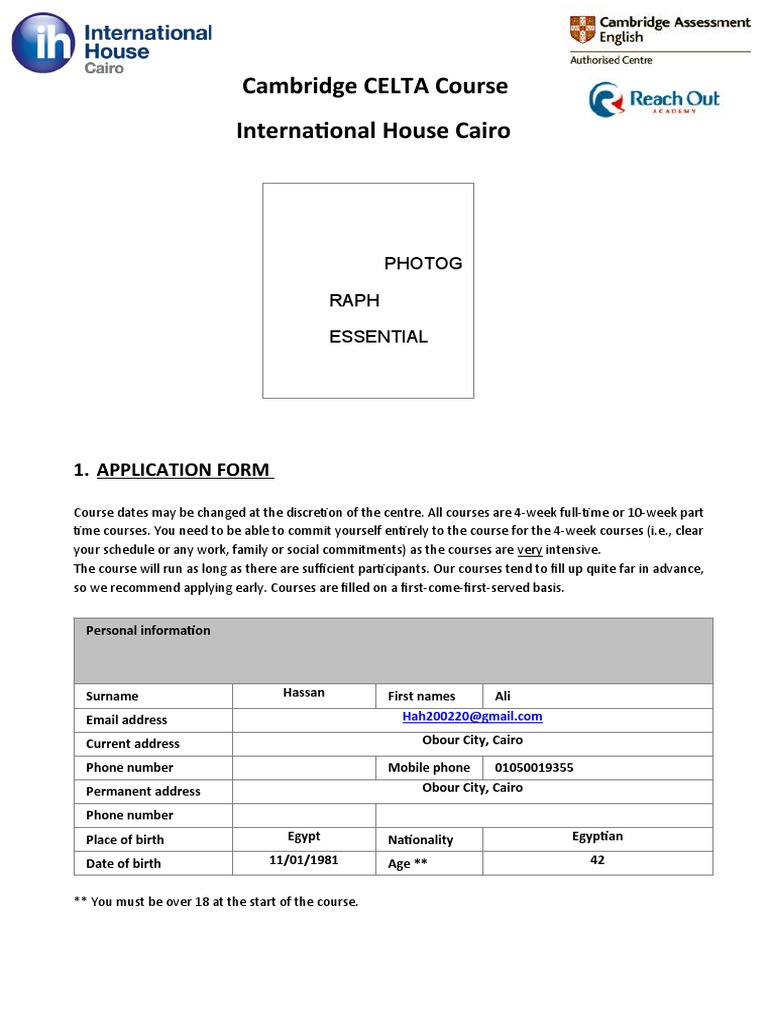 CELTA Application Form Guide | PDF | Linguistics | Cognition