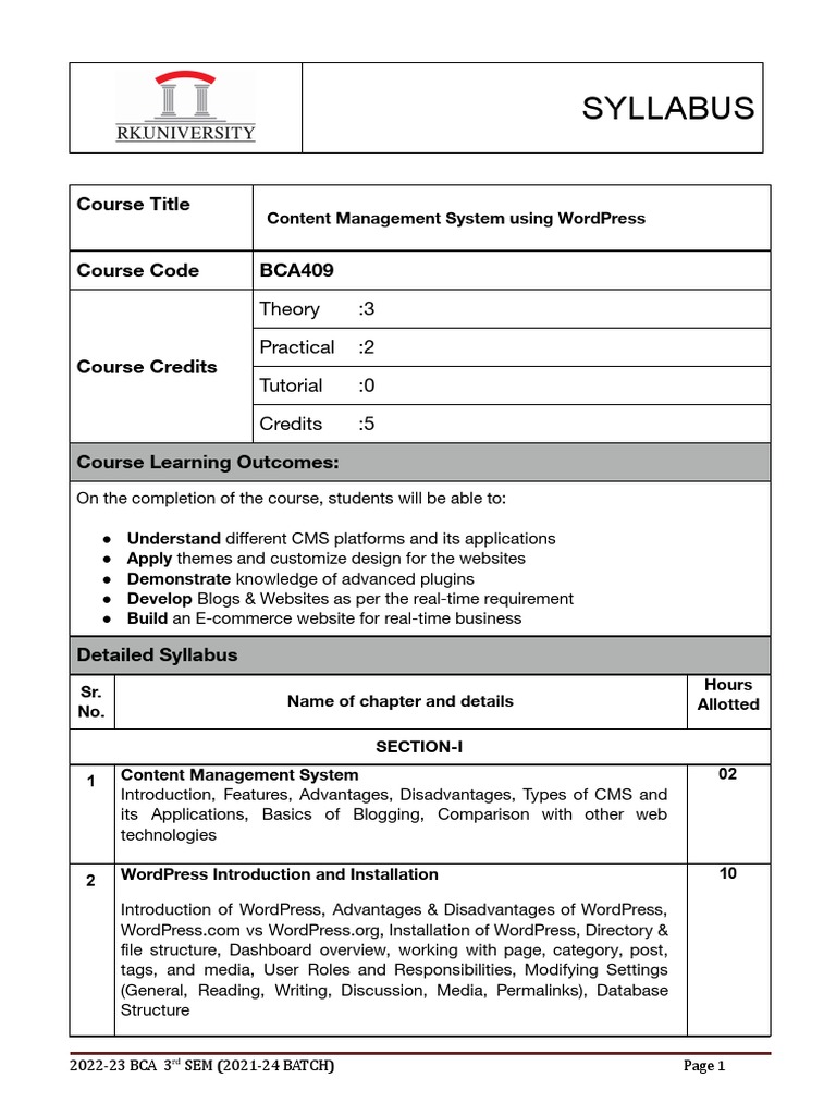 WordPress CMS Course Syllabus | PDF | Word Press | Information ...