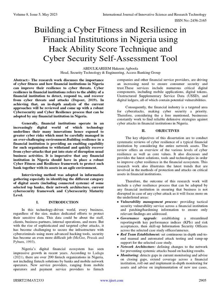 Building a cyber fitness and resilience in financial institutions in