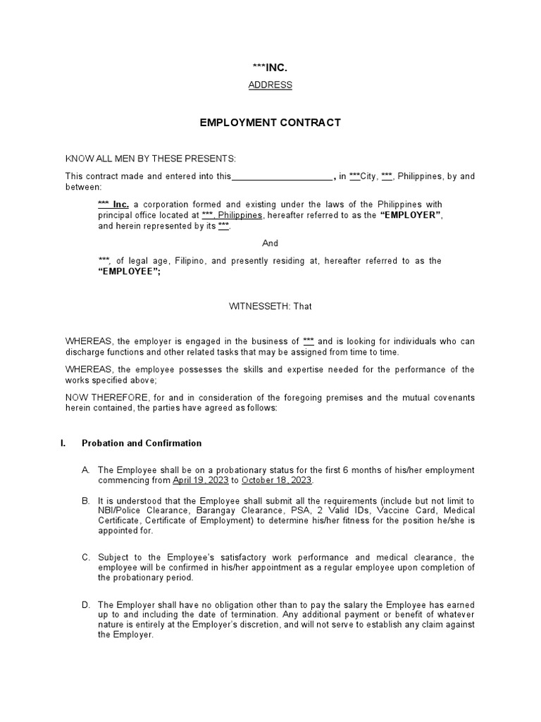 EmploymentContract Template PDF Employment Breach Of Contract