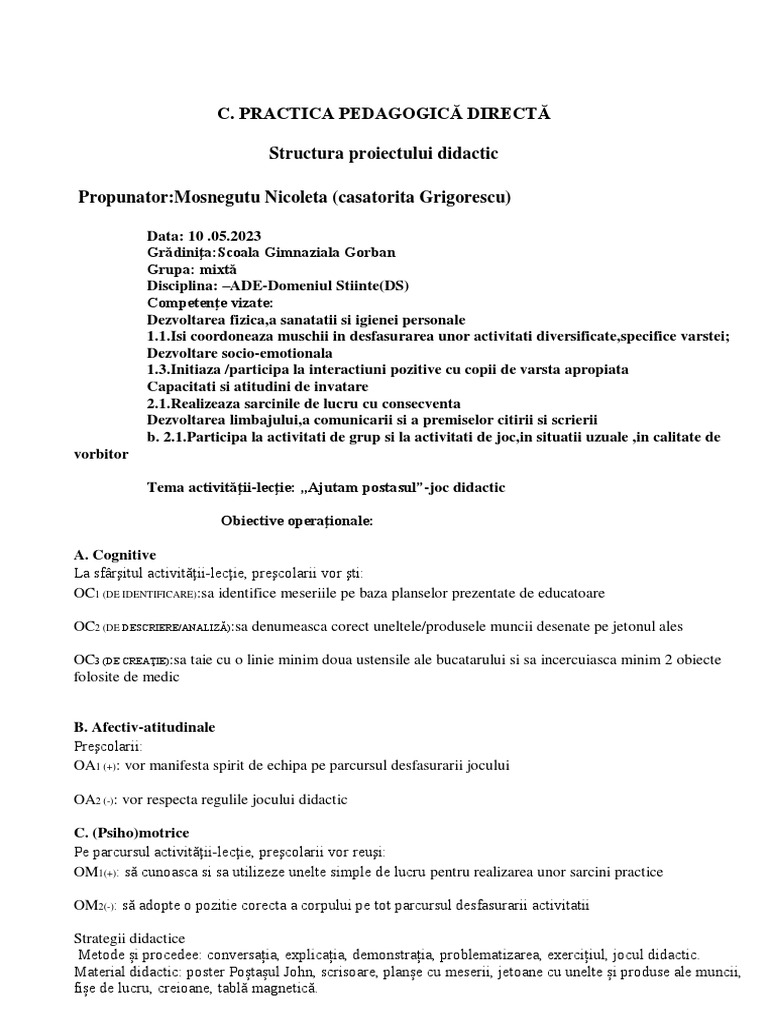 Proiect Prescolar | PDF