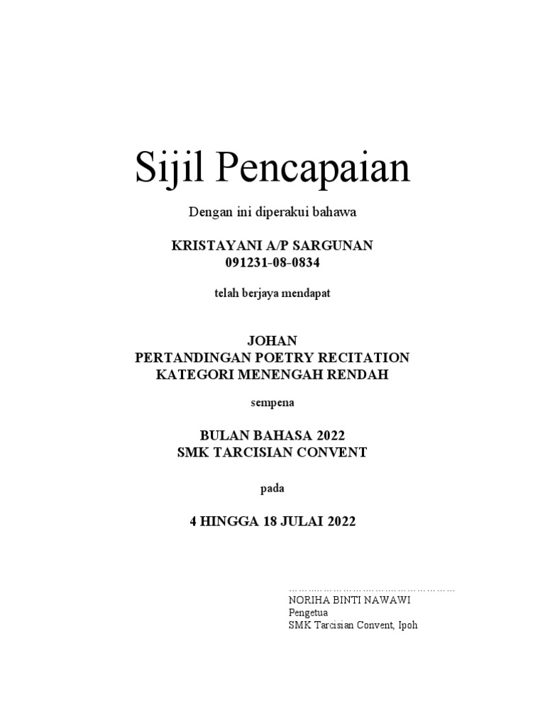 Template Sijil BM | PDF