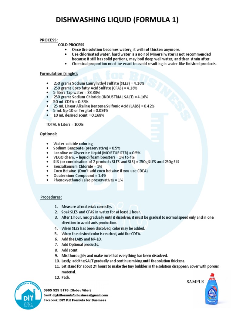 Dishwashing Liquid (Formula 1) PDF
