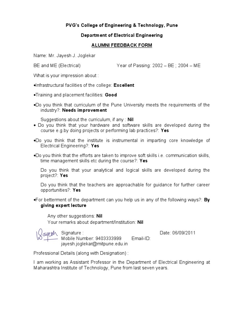 Alumni Feedback on Electrical Engineering | PDF