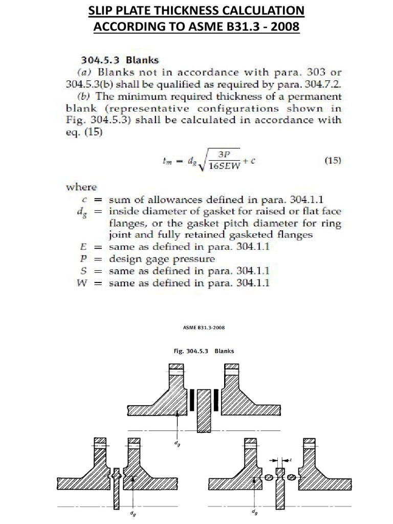 Slip Plate Thickness Calculation Asme b31.3 2008 PDF