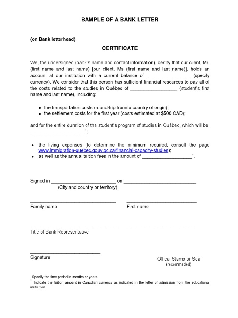 Bank Certificate PDF