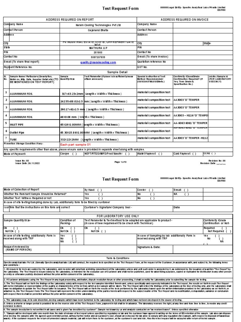Laboratory Test Request Form | PDF | Laboratories
