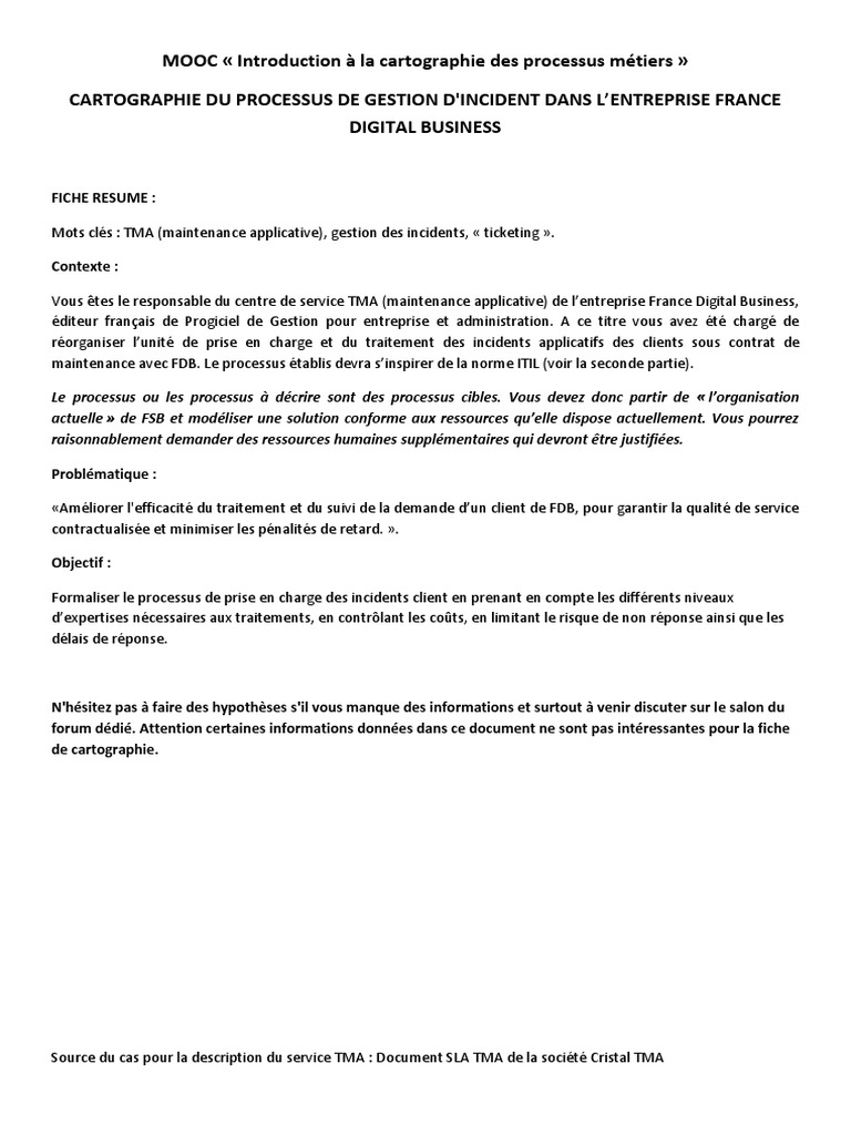 Cartographie du processus d'incidents TMA | PDF | Affaires | Finance et ...