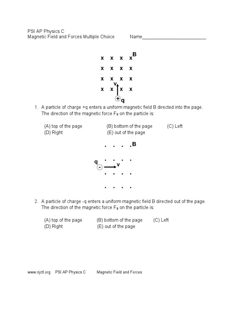 Magnetic Field and Forces MCQs | PDF | Magnetic Field | Force
