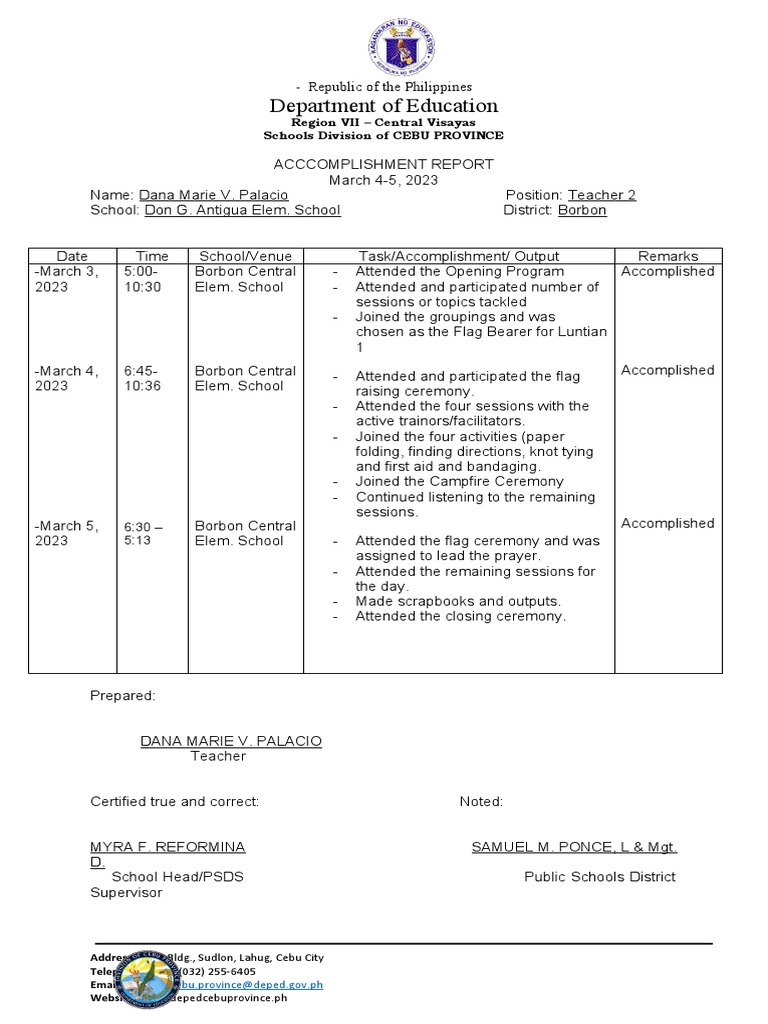 BSP Camporal Accomplishment Report | PDF
