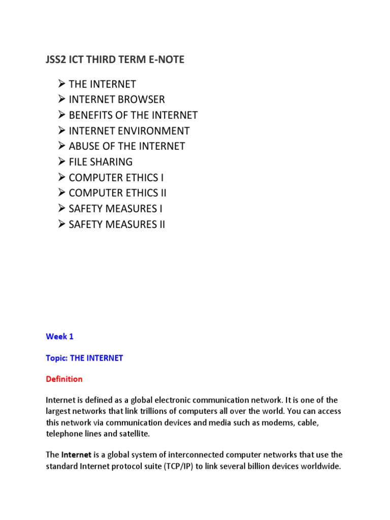 JSS2 ICT 3rd Term Lesson Note PDF PDF
