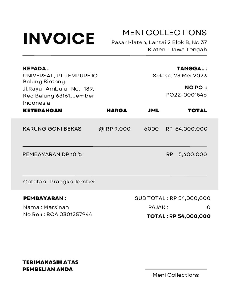 Hitam Putih Minimalist Profesional Bisnis Faktur Invoice | PDF