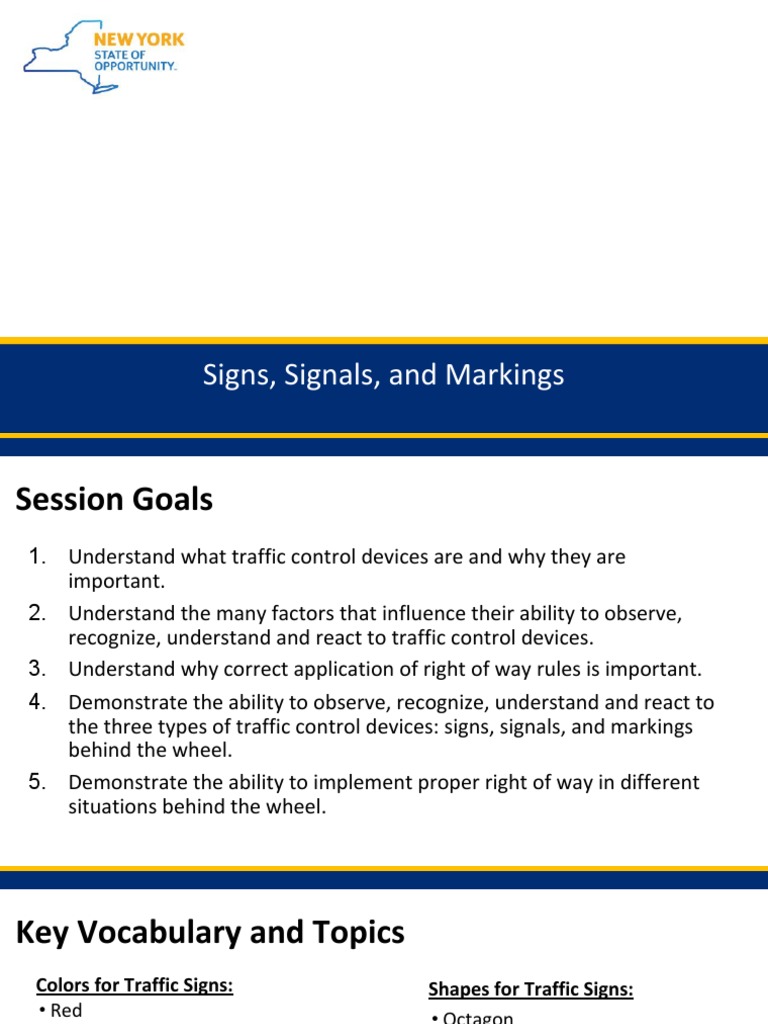 Signs, Signals and Markings PDF Traffic Intersection (Road)