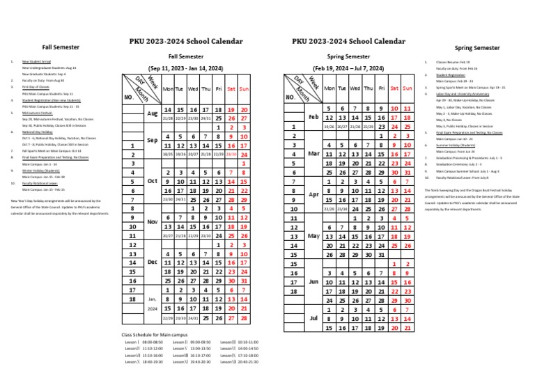 PKU 2023-2024 Academic Calendar | PDF | Academic Term | Schools