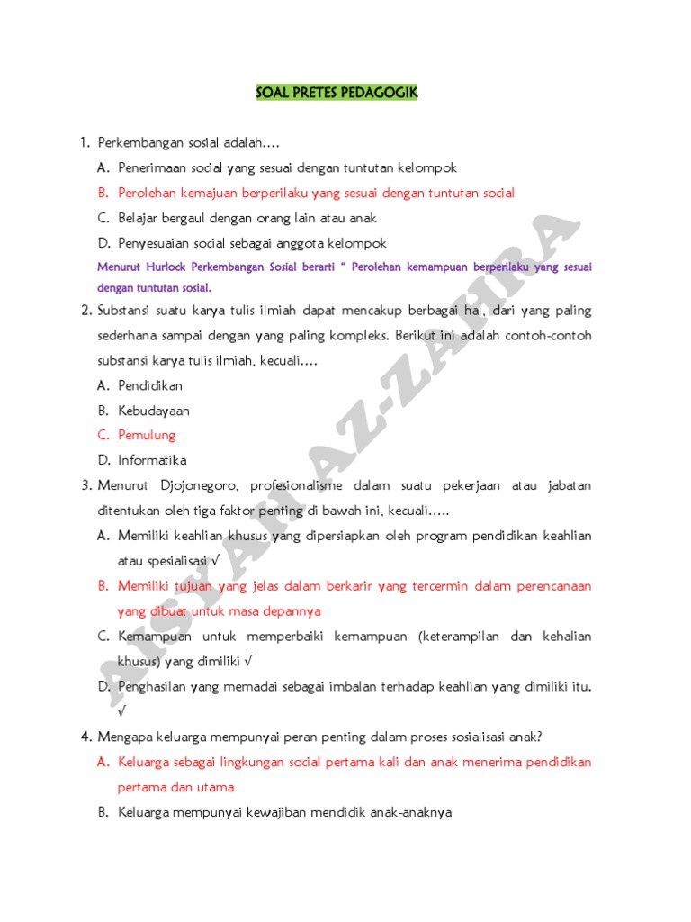Paket 11 Latihan Soal Pretes Pedagogik | PDF