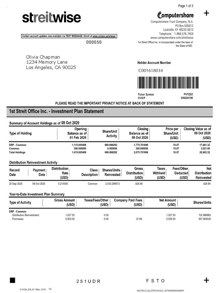 1st Streit Office Inc. Investment Statement | PDF