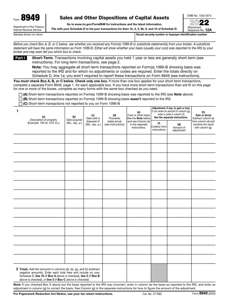 US Tax Form f8949 PDF Social Security Number Economy Of The