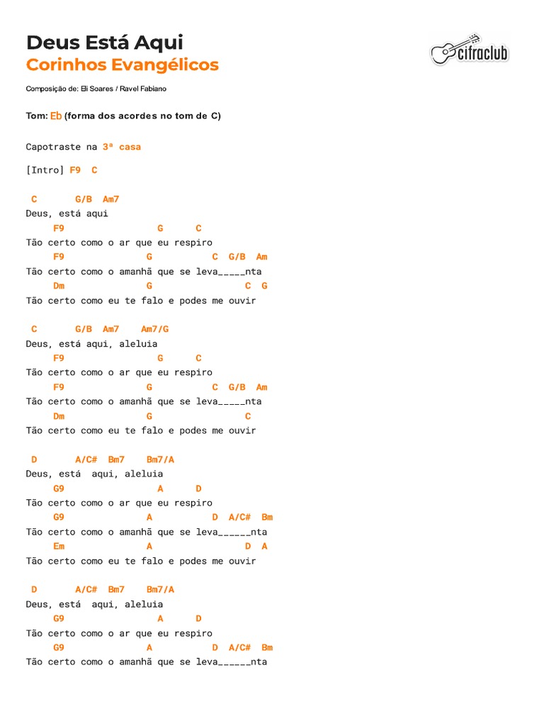 Deus Está Aqui Cifra Club Corinhos Evangélicos PDF