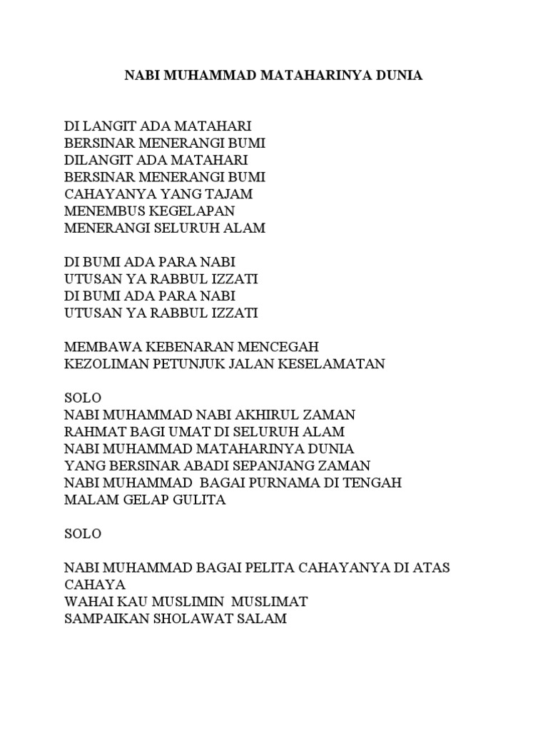 Nabi muhammad mataharinya dunia kasida pdf