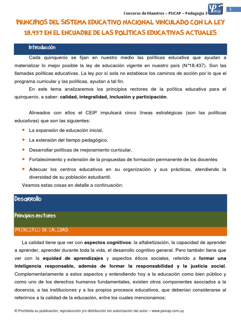 Principios de la Política Educativa Nacional | PDF | Inclusión ...