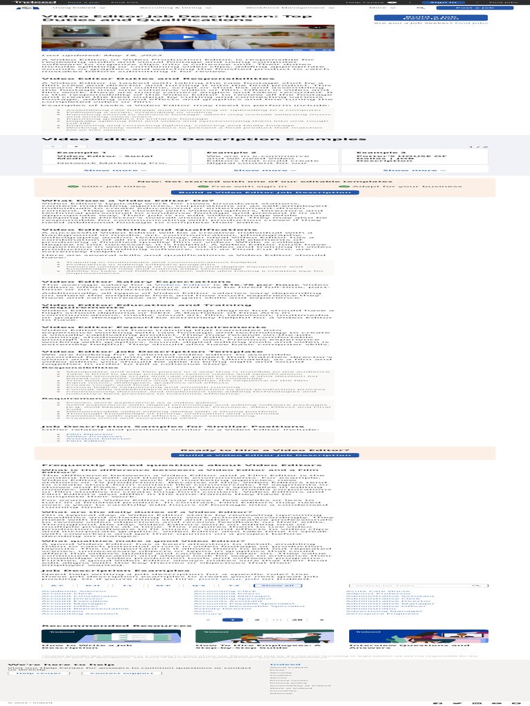 Video Editor Job Description (Updated For 2023) PDF