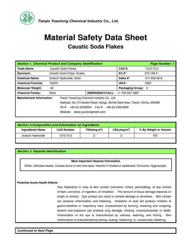 MSDSCaustic Soda Flakes PDF