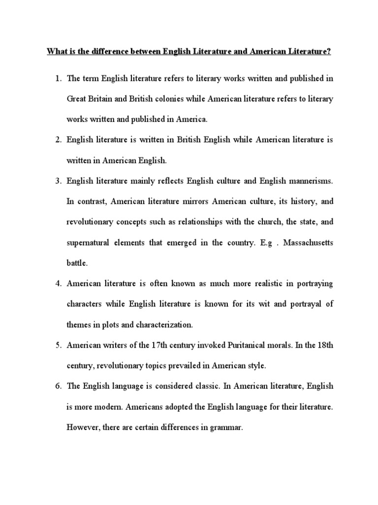 What Is The Difference Between English Literature and American Literature00 PDF English