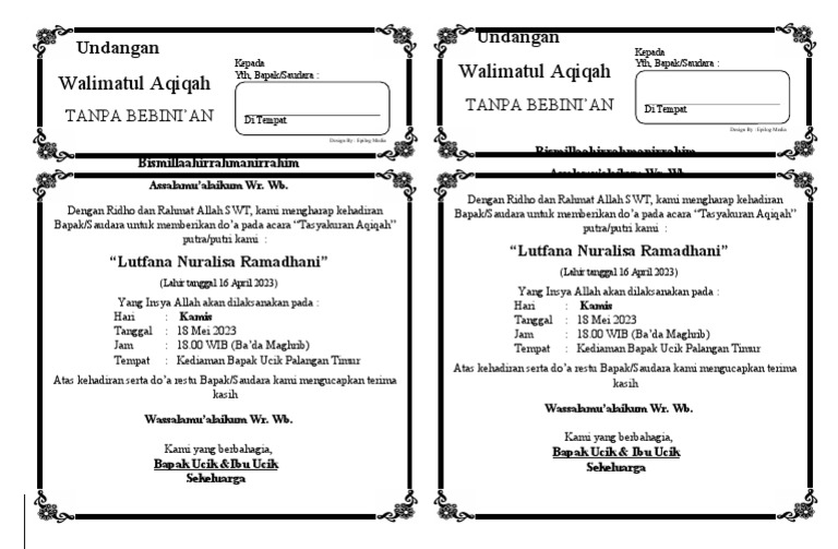 Undangan Walimatul Aqiqah Baru Potong 2 | PDF