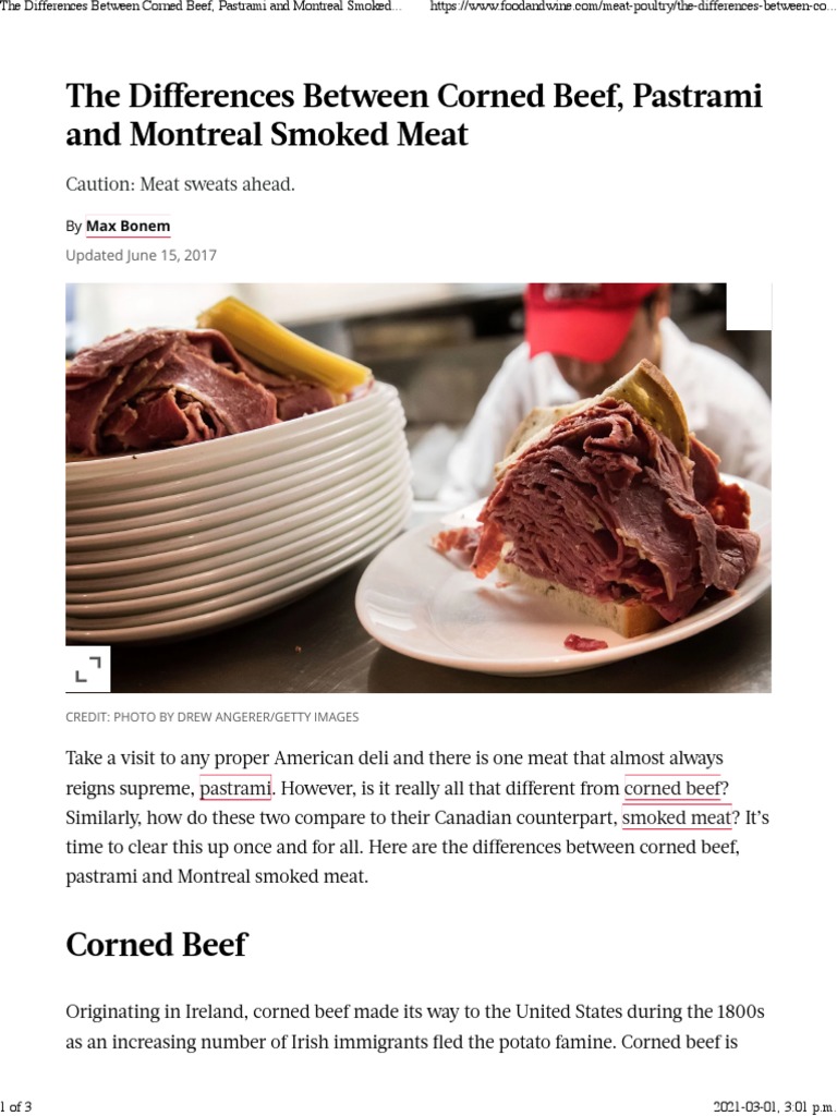 Difference Between Corned Beef Pastrami and Smoked Meat PDF