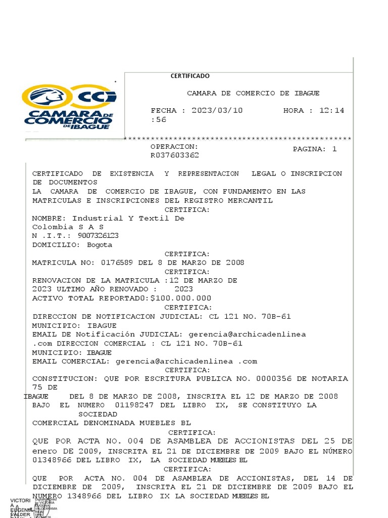 Camara y Comercio Sas PDF