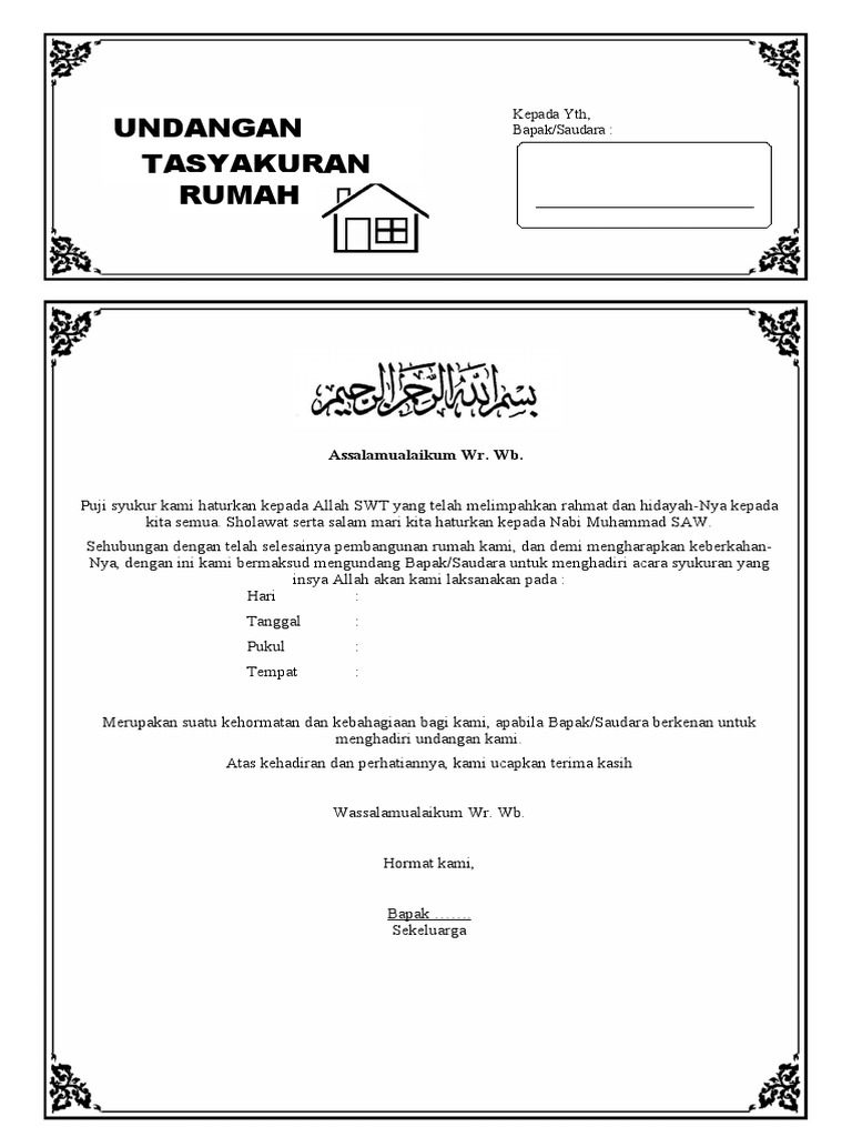 Undangan Tasyakuran Rumah 1 Lembar | PDF