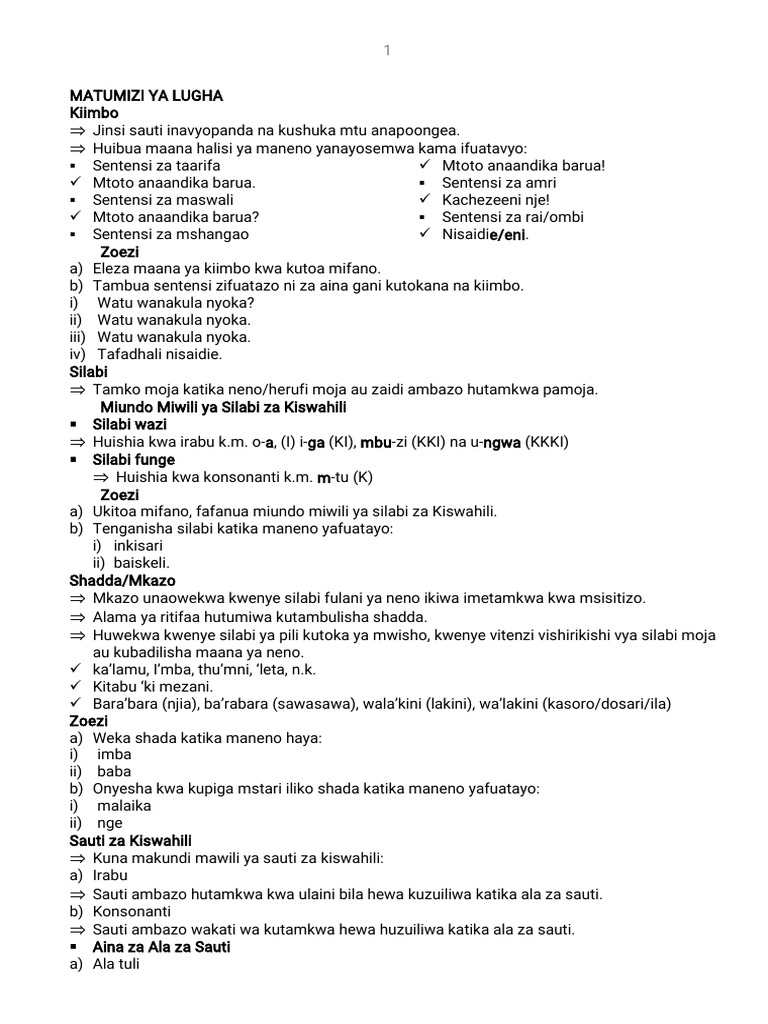 Kiswahili Notes1 | PDF