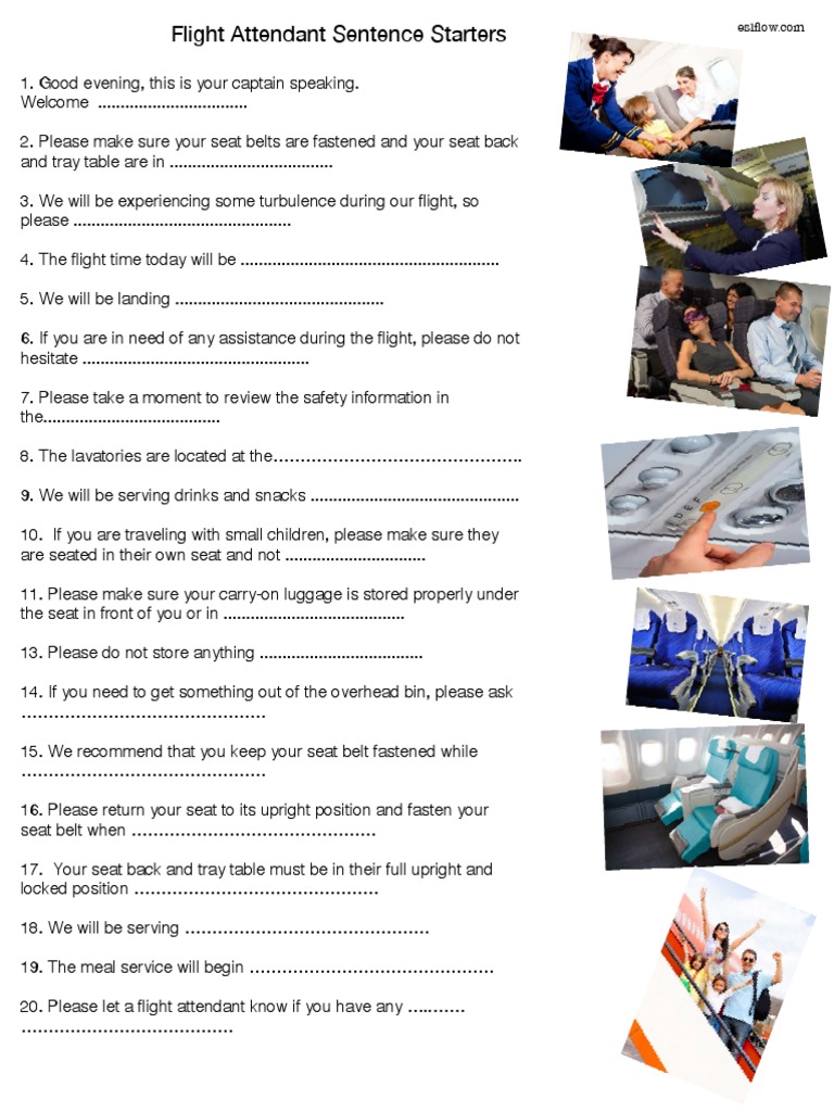 Flight Attendant Sentence Starters PDF