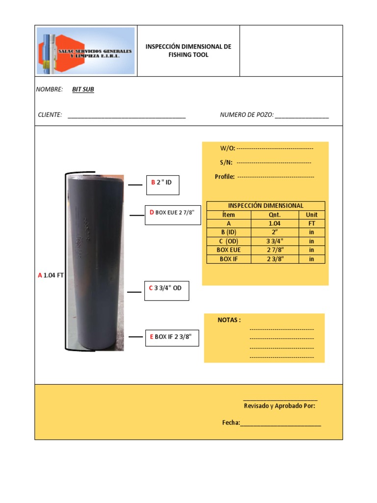 Inspección Dimensional de Bit Sub | PDF