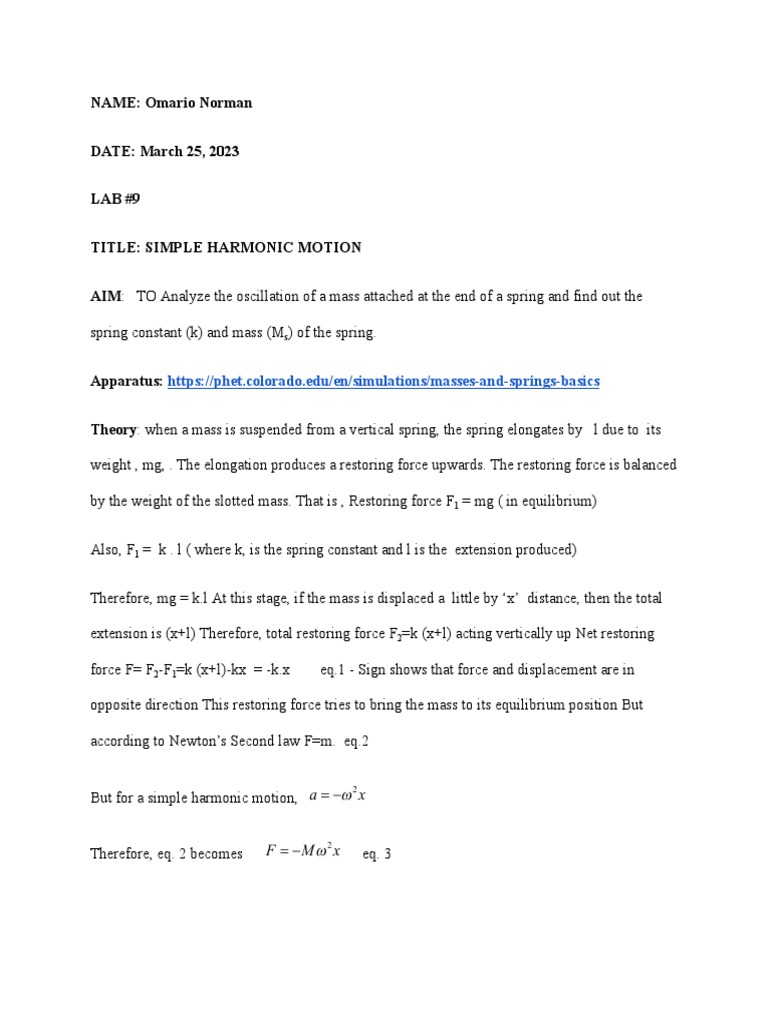 Physics Lab 9 PDF Observational Error Oscillation