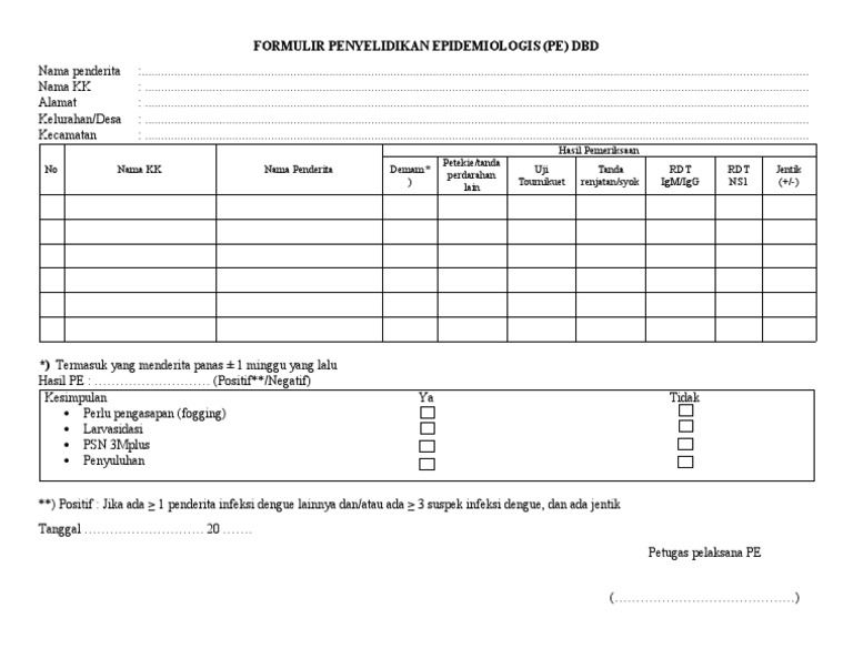Formulir Penyelidikan Epidemiologi DBD | PDF