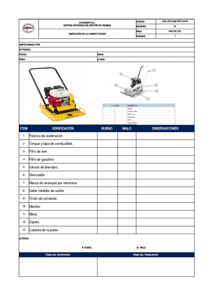 Inspección de Compactadora: Checklist y Verificación | PDF