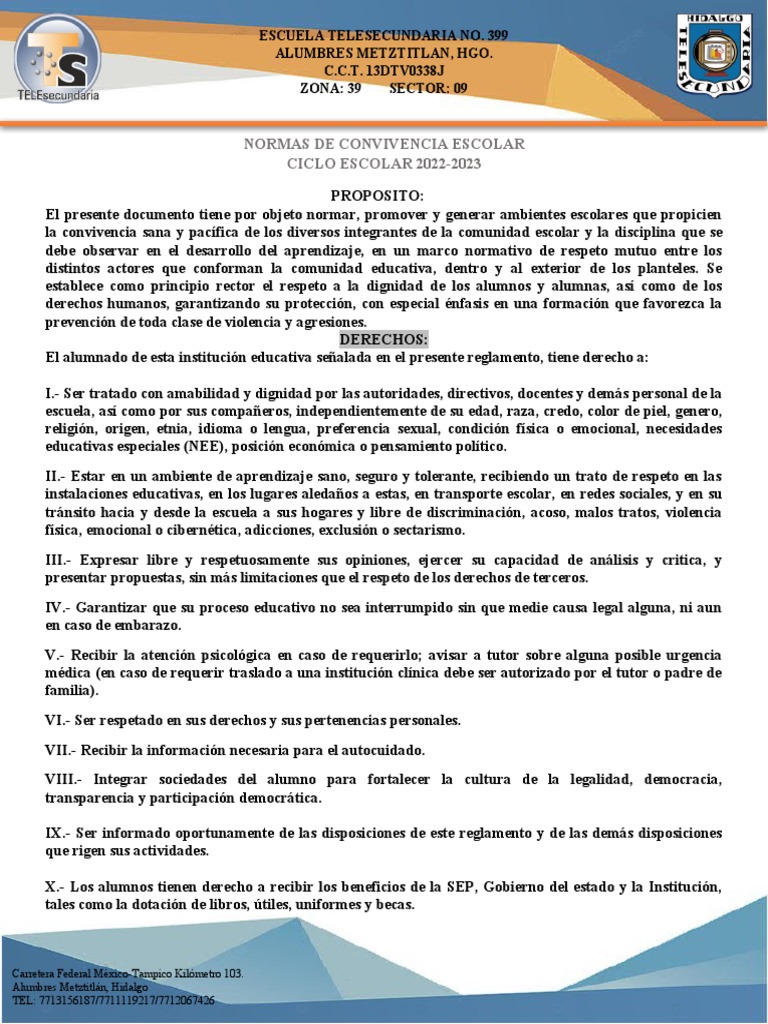 Normas de Convivencia Ciclo Escolar 2022-2023 | PDF | Violencia ...